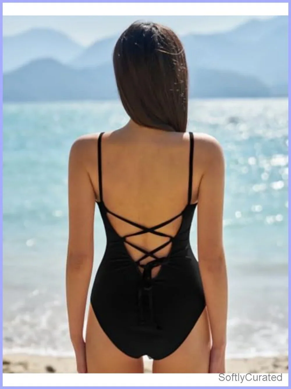 V Neck Criss Cross Tie Back One Piece Swimsuit with Removable Pads